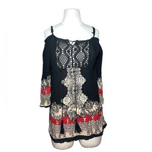 ANGIE | BOHO OFF SHOULDERS LONG SLEEVE VINTAGE DESIGN FLOWY TOP LARGE